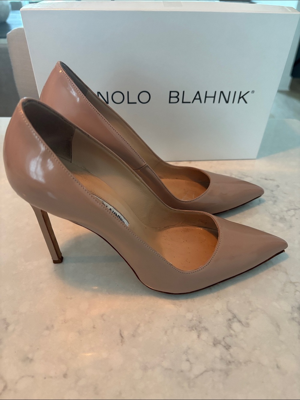 Manolo Blahnik Blush Patent Leather Pointed-Toe Pumps